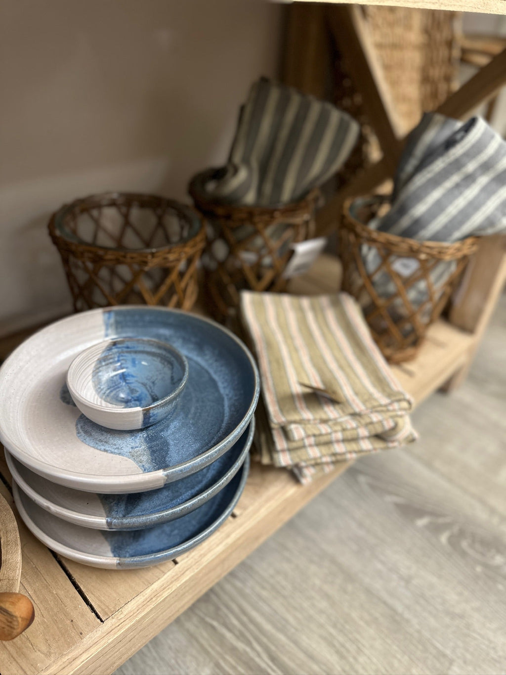 Hand-Painted Stoneware Chip and Dip. Reactive Glaze