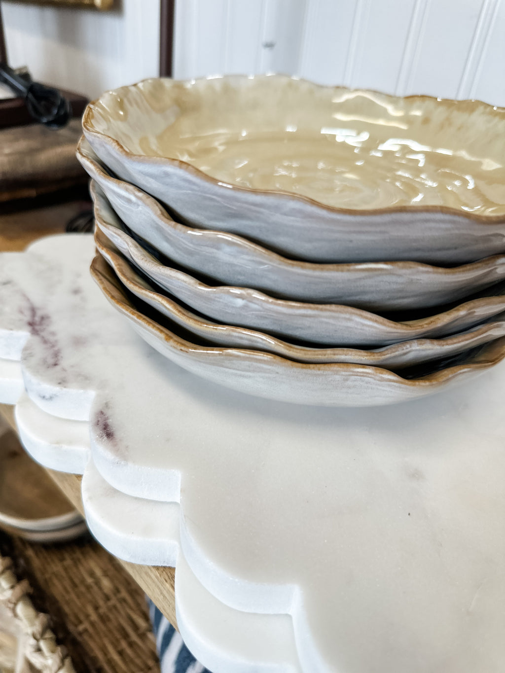 Stoneware Organic Shaped Plate. Reactive Glaze
