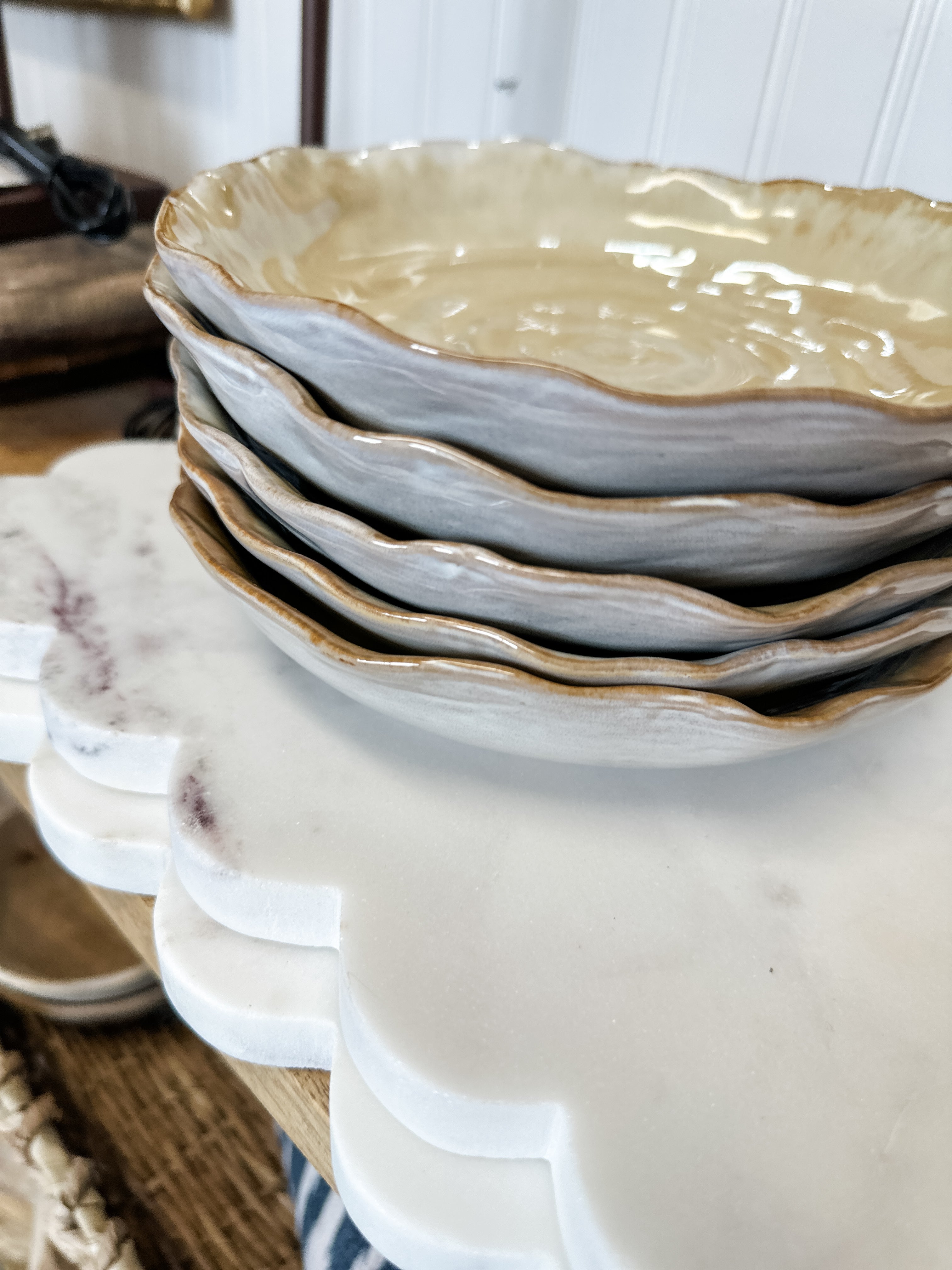 Stoneware Organic Shaped Plate. Reactive Glaze