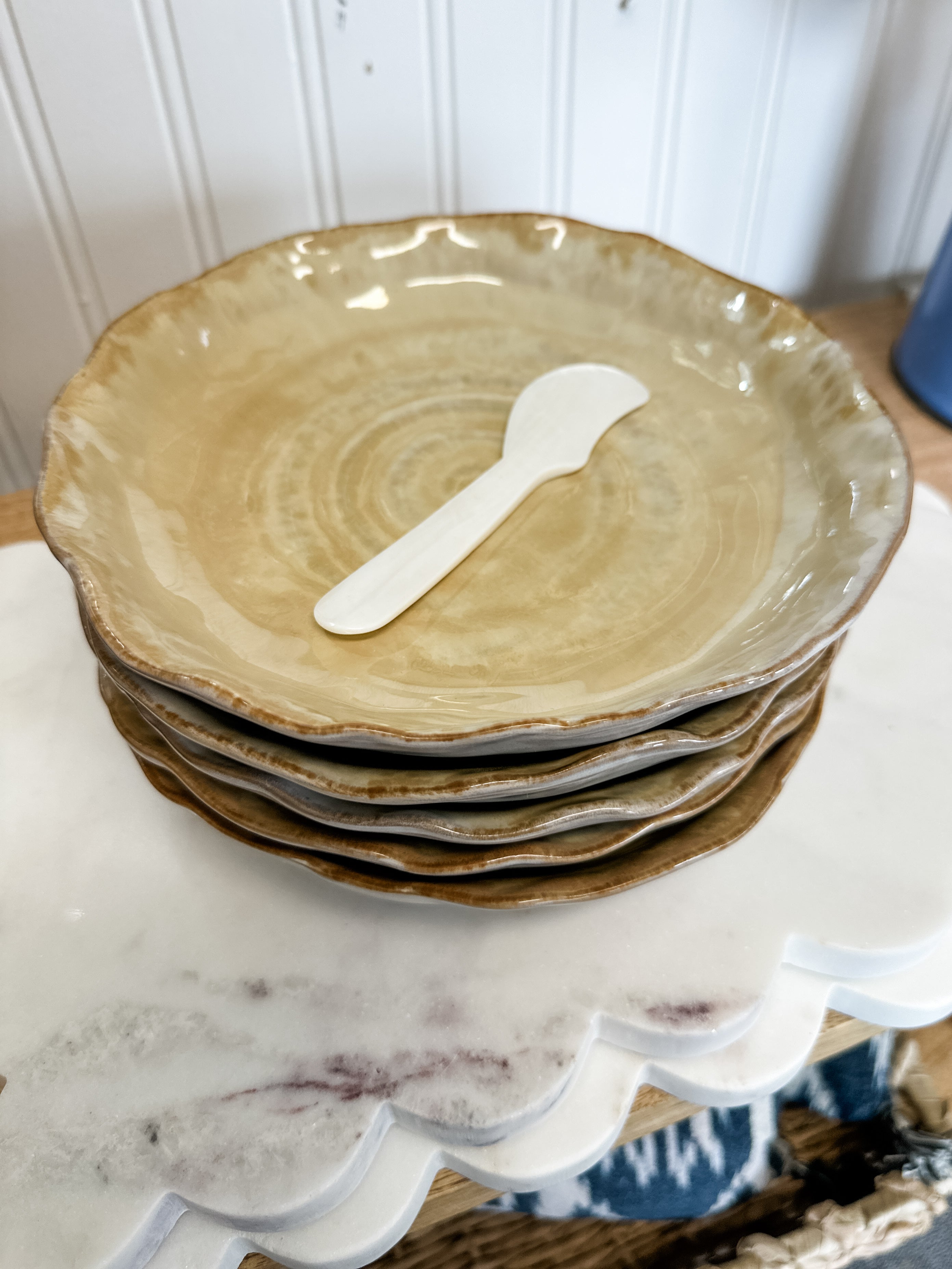 Stoneware Organic Shaped Plate. Reactive Glaze