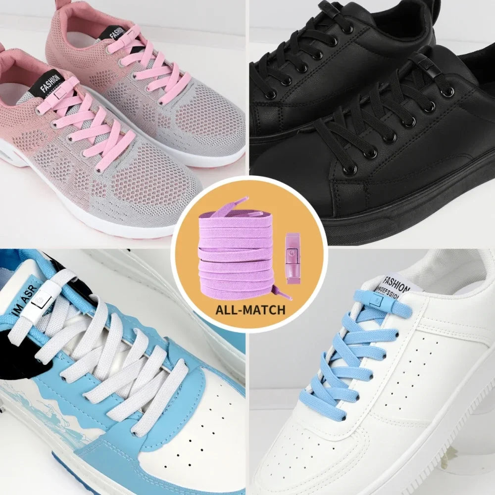 New Without Ties No Tie Elastic Shoelaces Press Lock Flat Widened 8MM Shoelaces for Kids and Adults