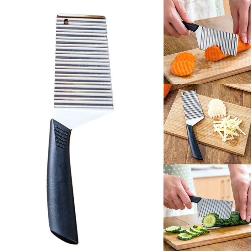 Stainless Steel Potato Chip Slicer - Crinkle Wavy Slicer Knife for Dough, Vegetables, Fruits, and French Fries