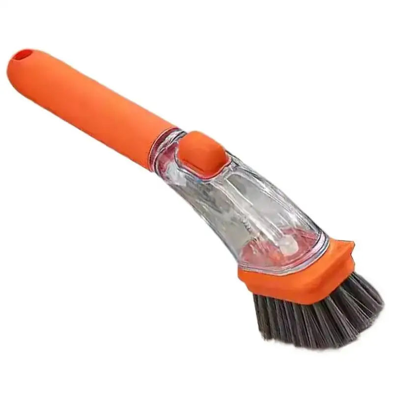 Refillable Kitchen Cleaning Brush with Long Handle Dispenser for Effective Bowl, Pot, and Sponge Scrubbing