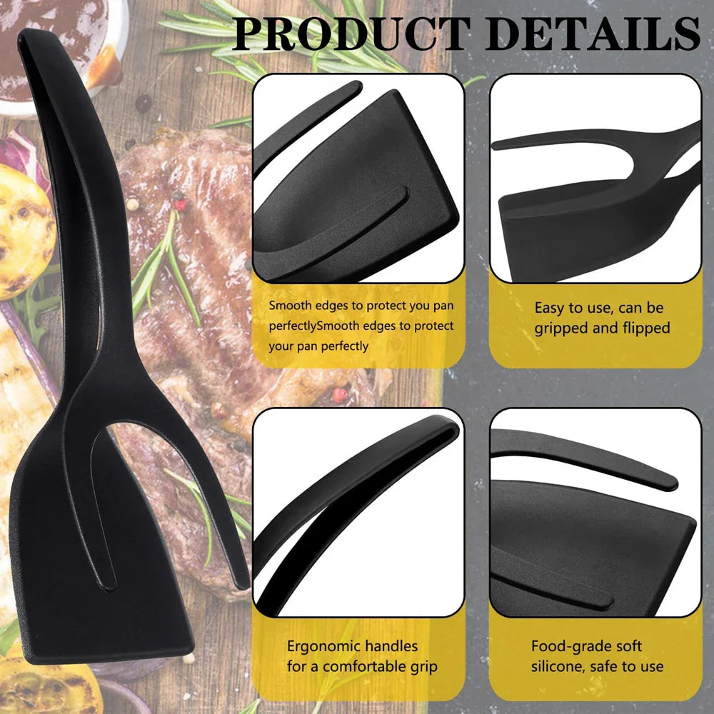 2 in 1 Spatula Tongs for Easy Cooking - Non-Stick Nylon Egg Flipper, Pancake, Fish, French Toast, and Omelet Tool