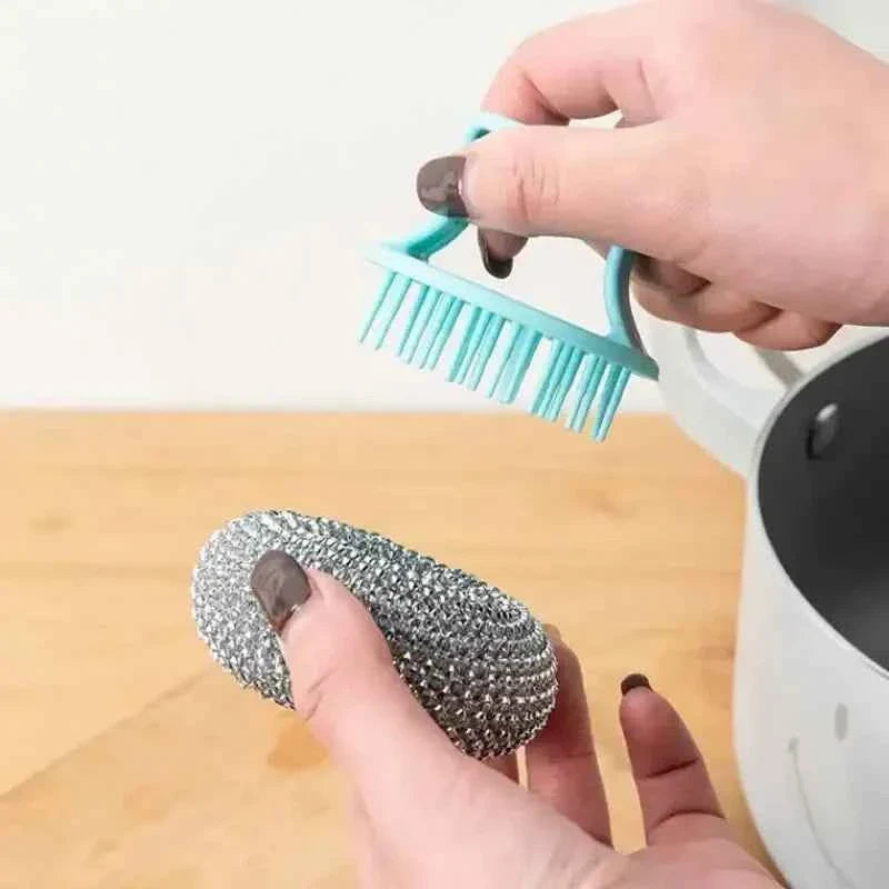 3PCS Stainless Steel Cleaning Brush Set - Detachable Ball Brush for Non-stick Pots and Pans