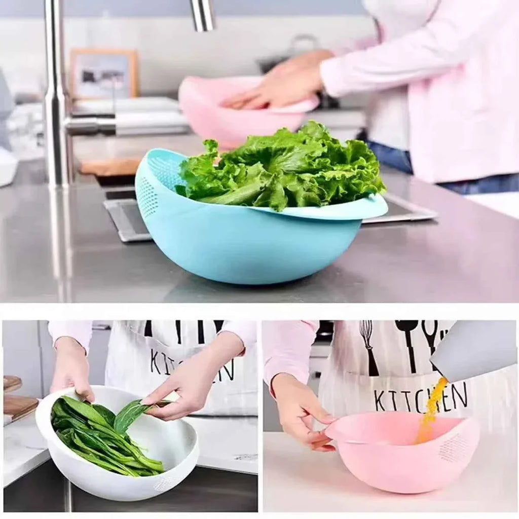 Silicone Colander Drain Basket with Handle - 1PC Rice and Fruit Washing Bowl for Home Kitchen Organizer