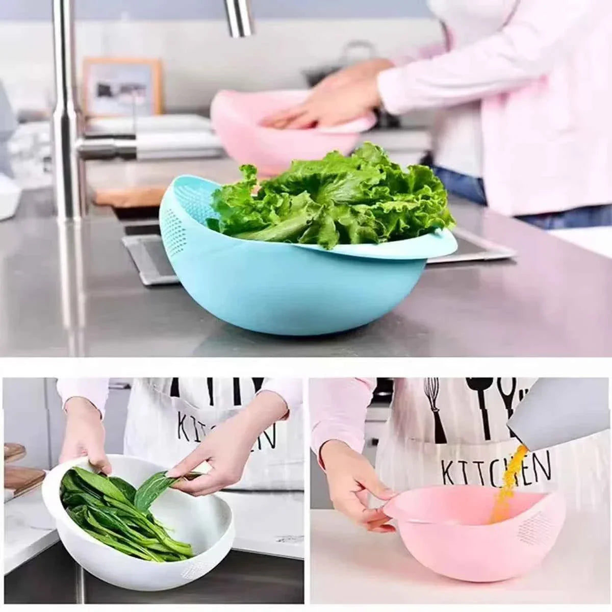 Silicone Colander Drain Basket with Handle - 1PC Rice and Fruit Washing Bowl for Home Kitchen Organizer