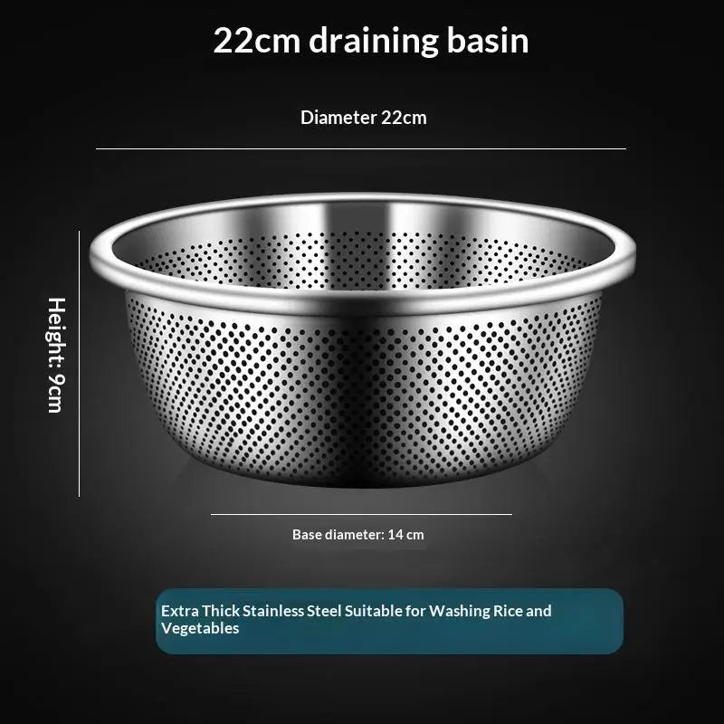 Stainless Steel Colander - Durable Food-Grade Perforated Strainer for Washing Rice, Vegetables, and Fruits