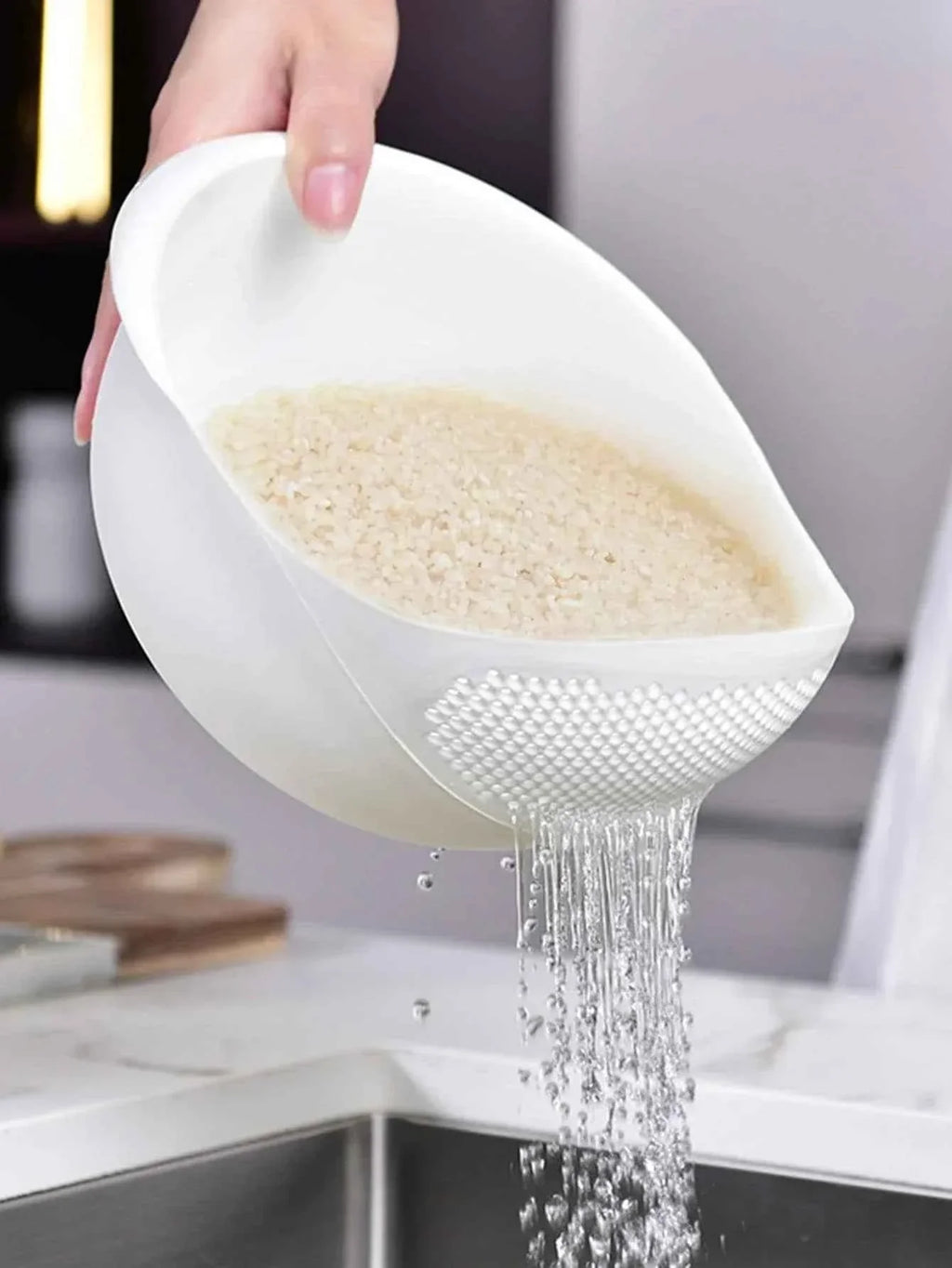 Silicone Colander Drain Basket with Handle - 1PC Rice and Fruit Washing Bowl for Home Kitchen Organizer