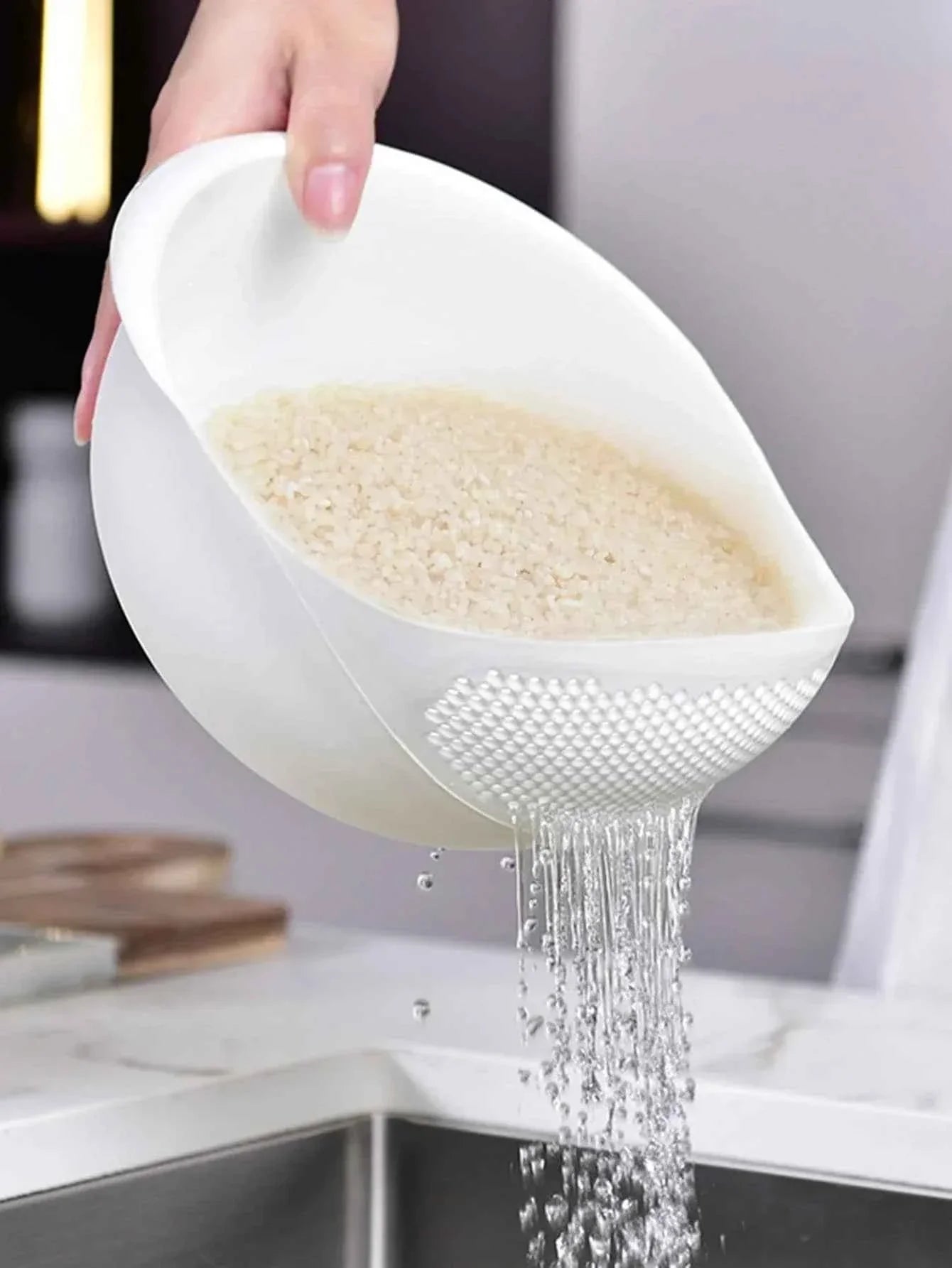 Silicone Colander Drain Basket with Handle - 1PC Rice and Fruit Washing Bowl for Home Kitchen Organizer