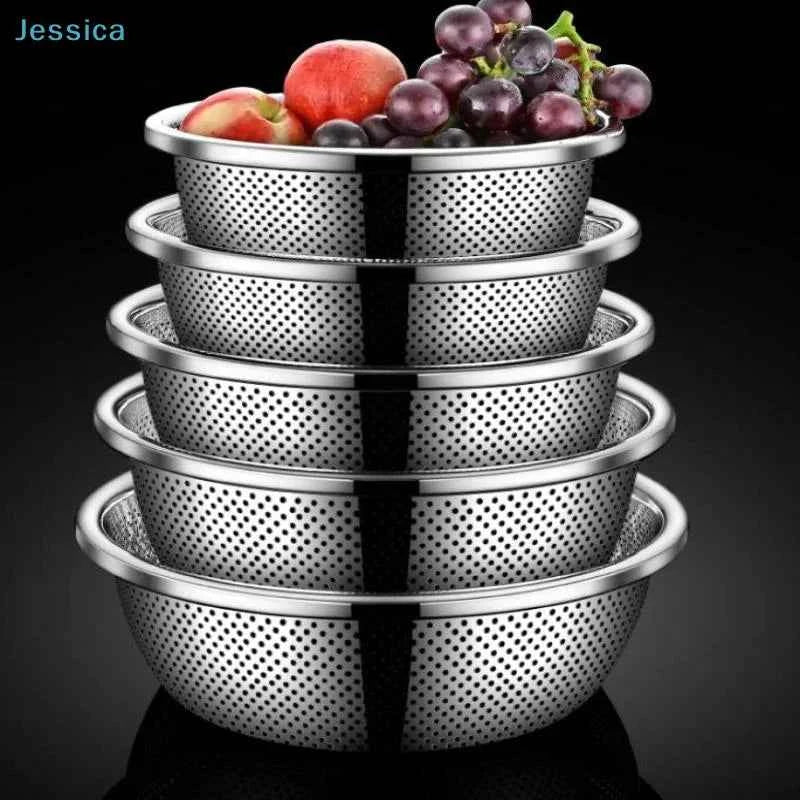 Stainless Steel Colander - Durable Food-Grade Perforated Strainer for Washing Rice, Vegetables, and Fruits
