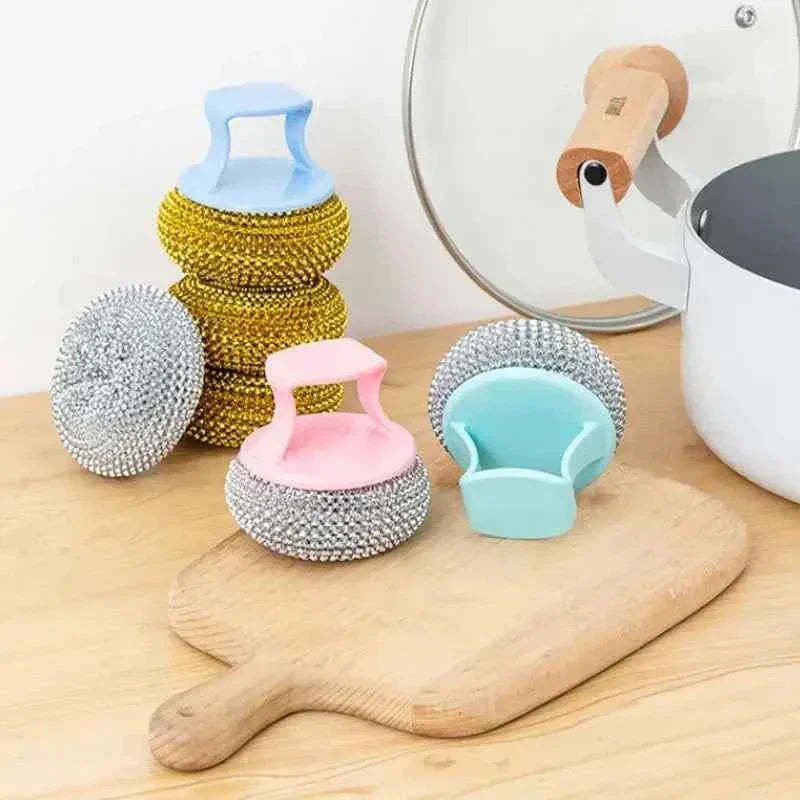 3PCS Stainless Steel Cleaning Brush Set - Detachable Ball Brush for Non-stick Pots and Pans