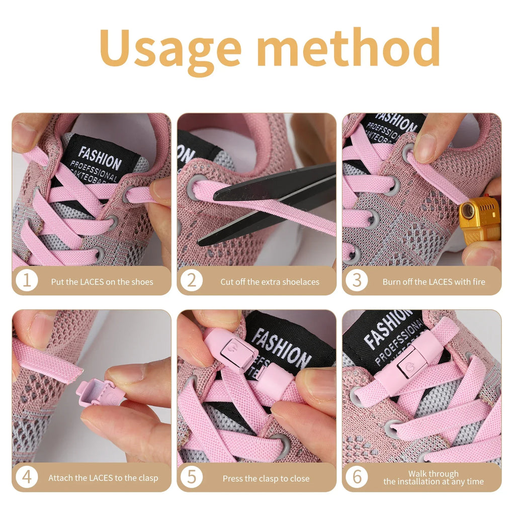New Without Ties No Tie Elastic Shoelaces Press Lock Flat Widened 8MM Shoelaces for Kids and Adults