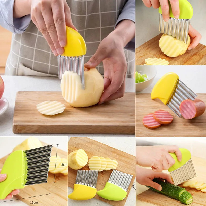 Stainless Steel Potato Chip Slicer - Crinkle Wavy Slicer Knife for Dough, Vegetables, Fruits, and French Fries