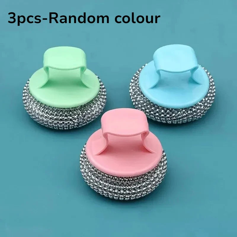 3PCS Stainless Steel Cleaning Brush Set - Detachable Ball Brush for Non-stick Pots and Pans