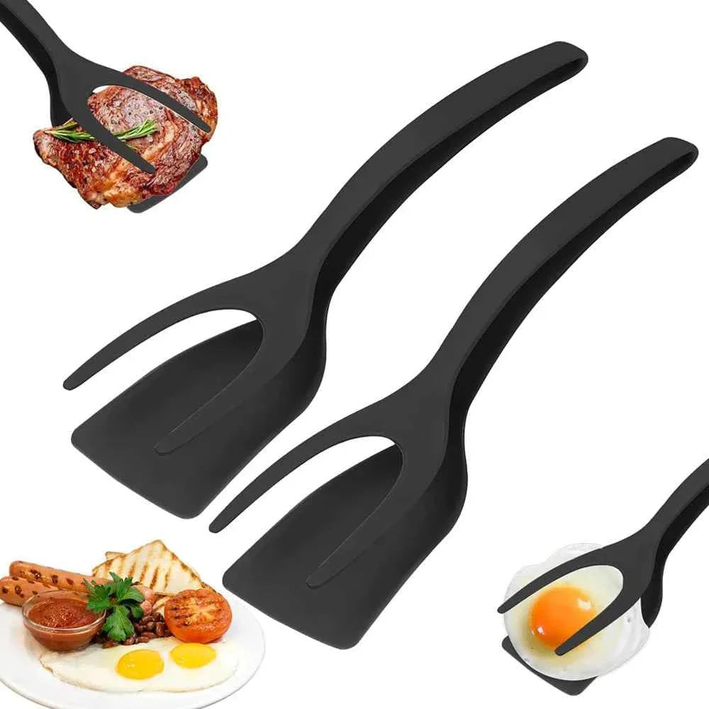 2 in 1 Spatula Tongs for Easy Cooking - Non-Stick Nylon Egg Flipper, Pancake, Fish, French Toast, and Omelet Tool
