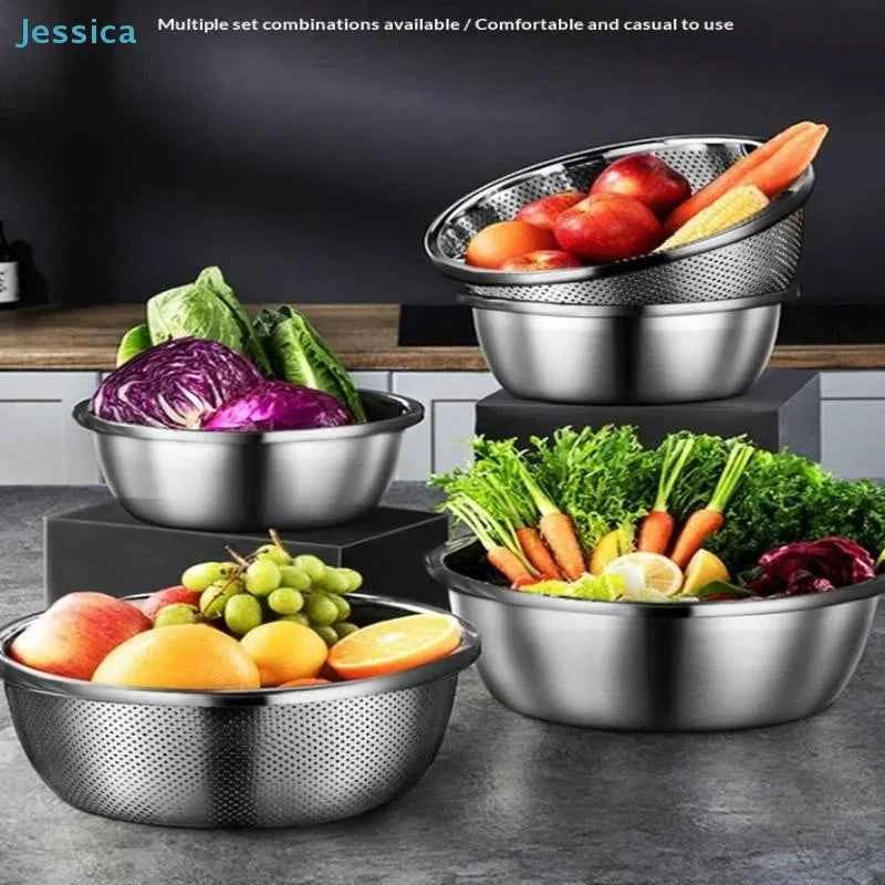 Stainless Steel Colander - Durable Food-Grade Perforated Strainer for Washing Rice, Vegetables, and Fruits