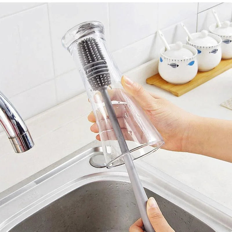 Silicone Bottle Brush for Cleaning Milk Bottles, Glass Cups, and Drink Bottles - Long Handle Scrubber Tool
