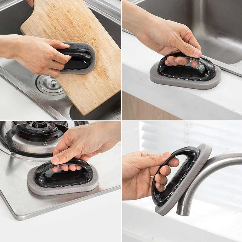 Magic Emery Sponge Brush Cleaner for Kitchen and Bath - Strong Rust Removal Tool with Handle