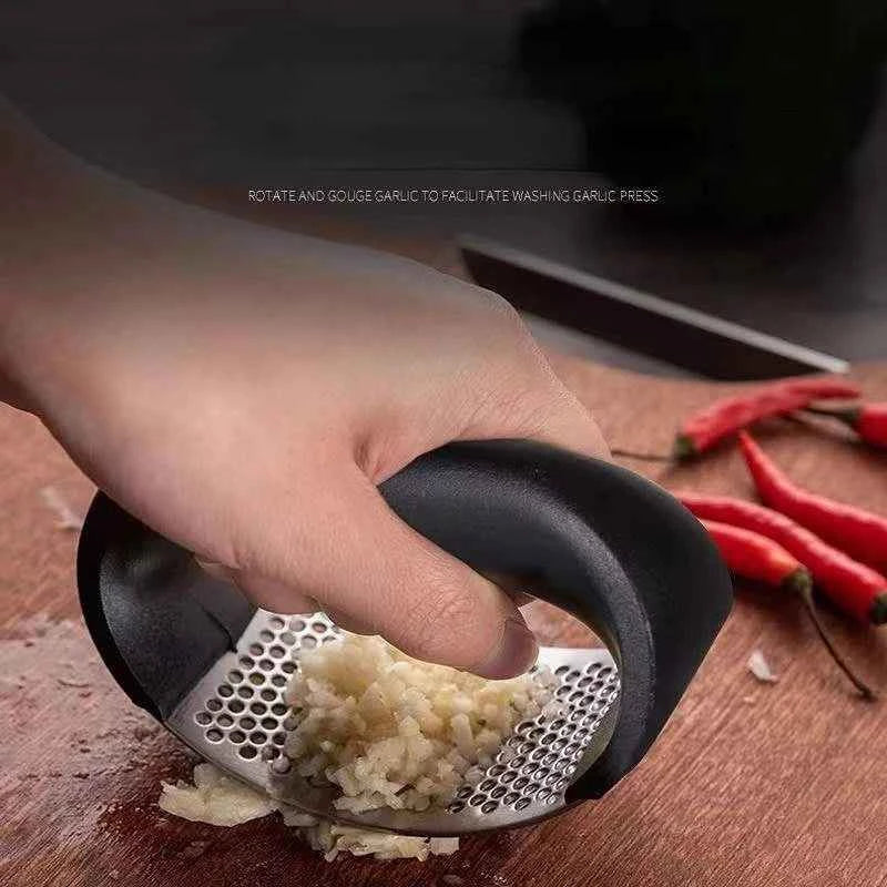 Stainless Steel Garlic Press Tool - Manual Garlic Mincer and Chopper for Fruits and Vegetables, Kitchen Accessories Gadget