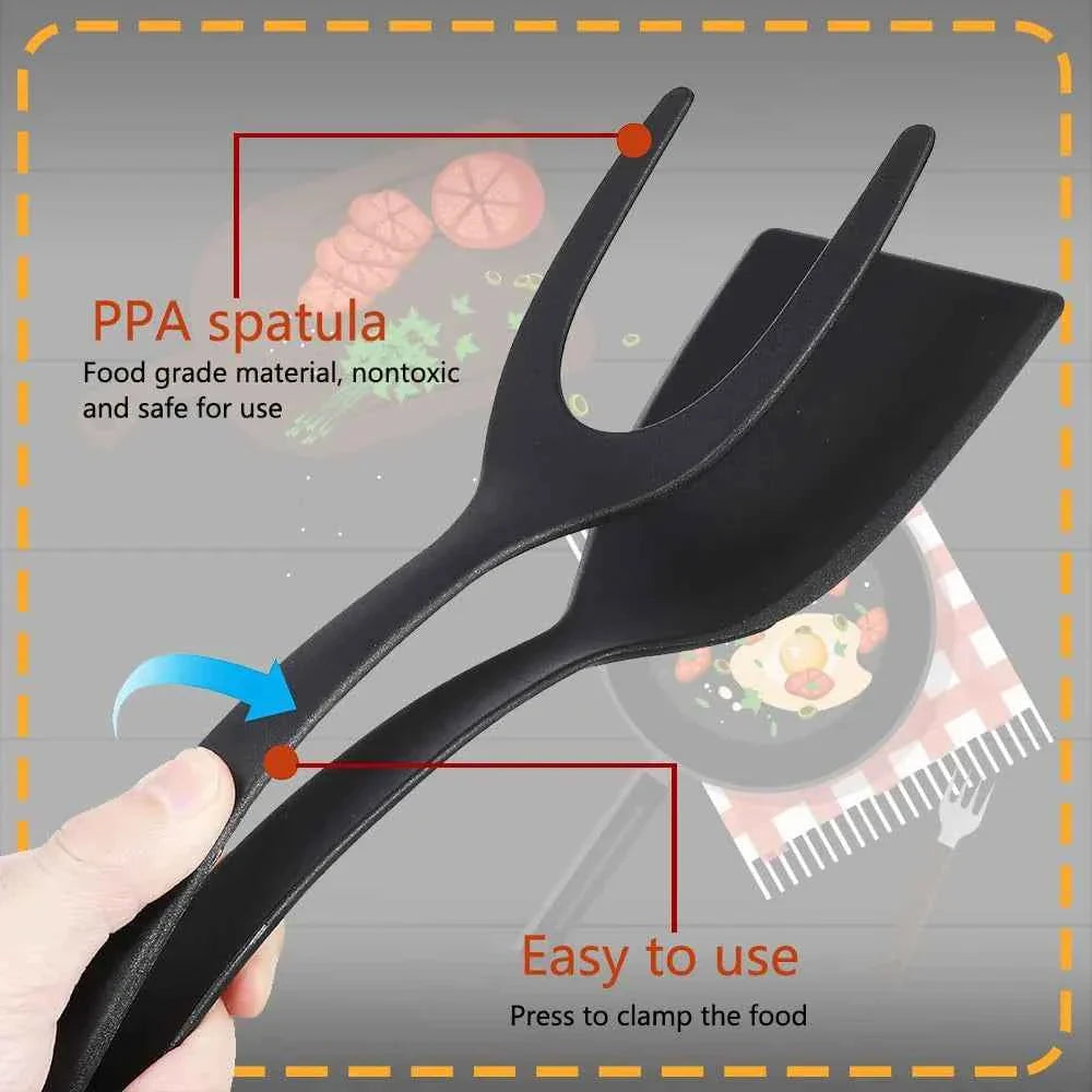 2 in 1 Spatula Tongs for Easy Cooking - Non-Stick Nylon Egg Flipper, Pancake, Fish, French Toast, and Omelet Tool
