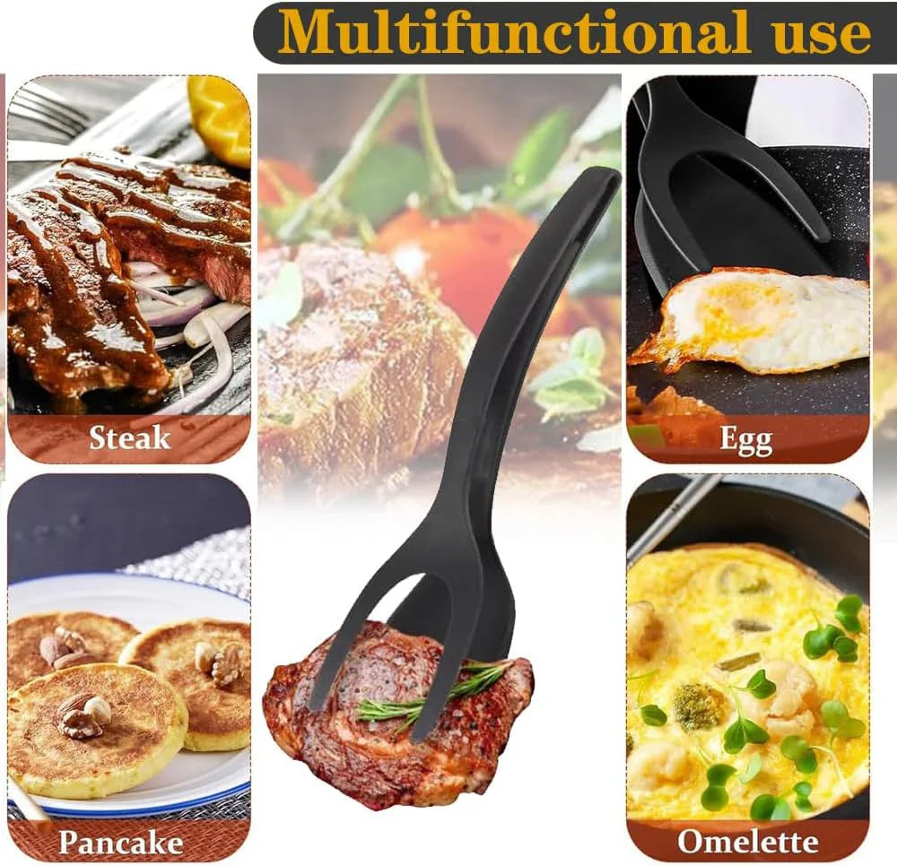 2 in 1 Spatula Tongs for Easy Cooking - Non-Stick Nylon Egg Flipper, Pancake, Fish, French Toast, and Omelet Tool