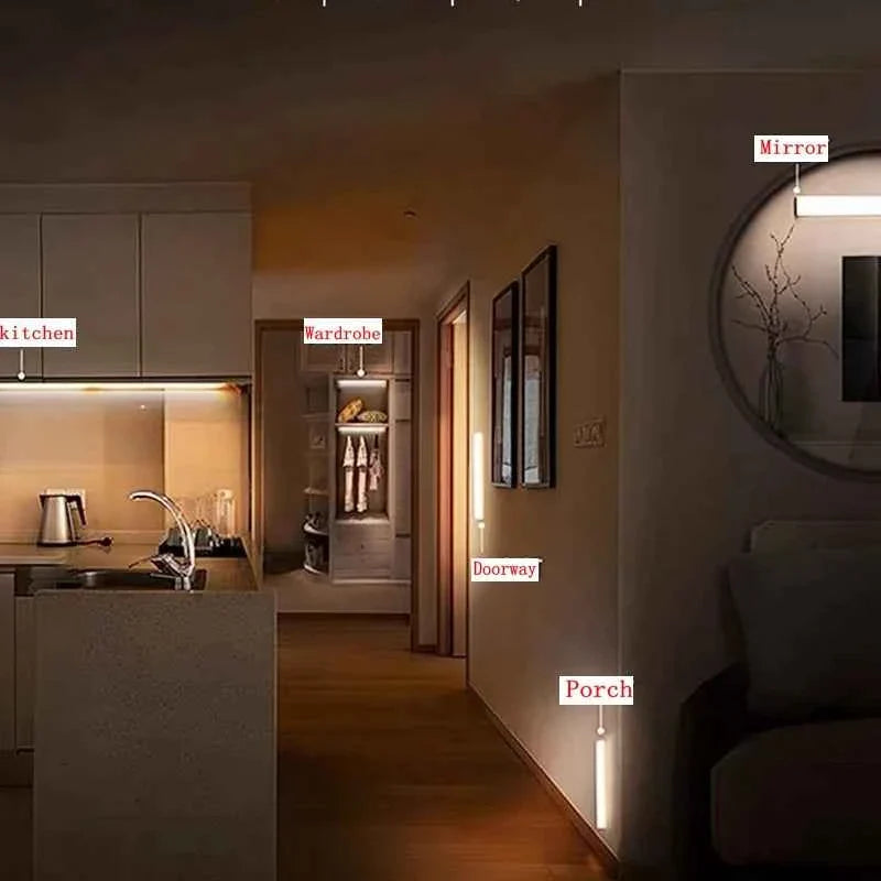 Motion Sensor LED Night Light - Wireless Rechargeable Type C Cabinet and Wardrobe Lamp for Kitchen Staircase Backlight