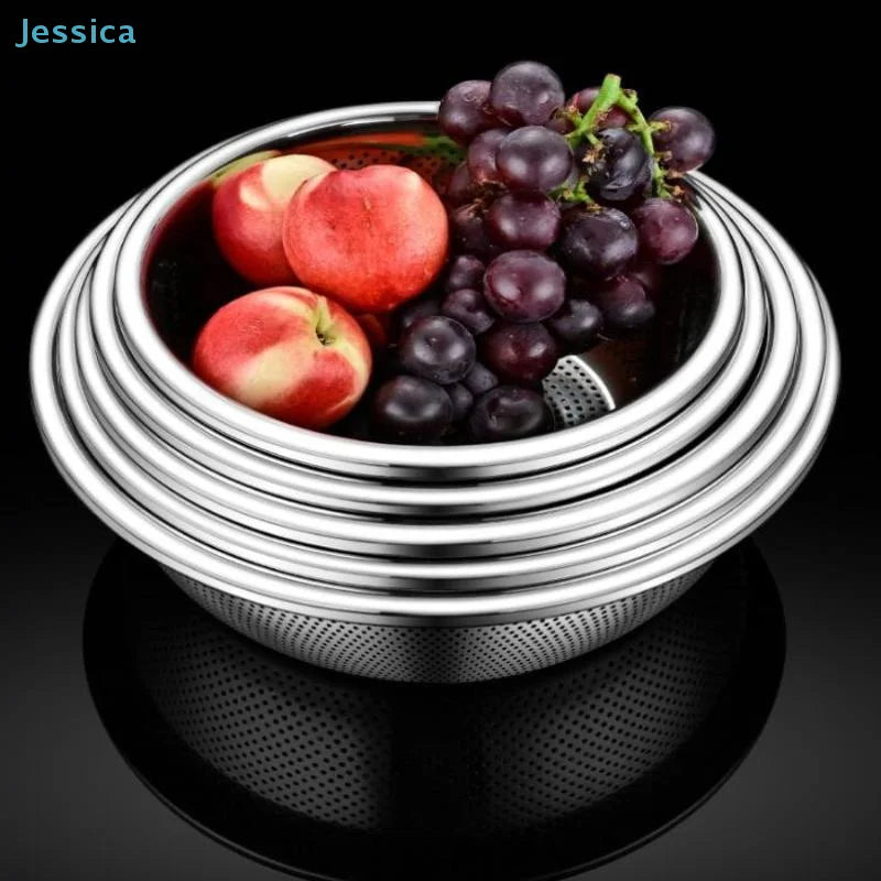 Stainless Steel Colander - Durable Food-Grade Perforated Strainer for Washing Rice, Vegetables, and Fruits
