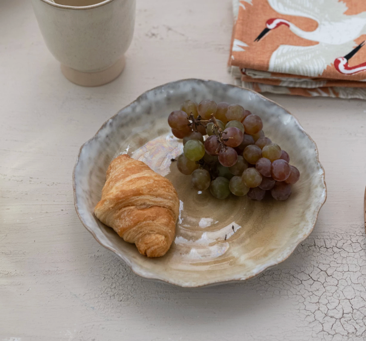 Stoneware Organic Shaped Plate. Reactive Glaze