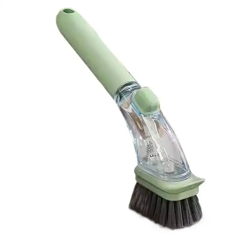 Refillable Kitchen Cleaning Brush with Long Handle Dispenser for Effective Bowl, Pot, and Sponge Scrubbing