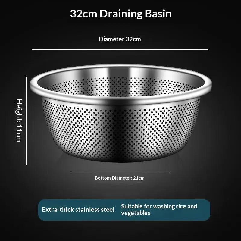 Stainless Steel Colander - Durable Food-Grade Perforated Strainer for Washing Rice, Vegetables, and Fruits