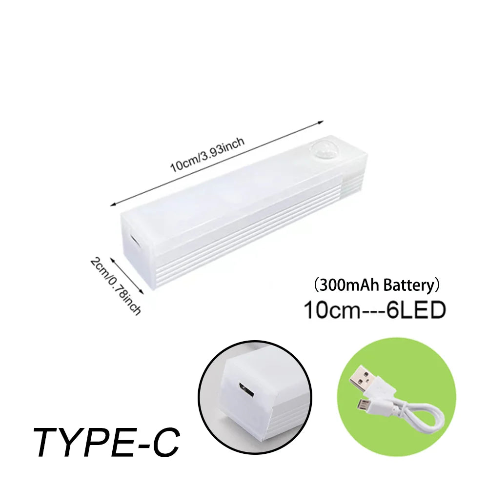 Motion Sensor LED Night Light - Wireless Rechargeable Type C Cabinet and Wardrobe Lamp for Kitchen Staircase Backlight