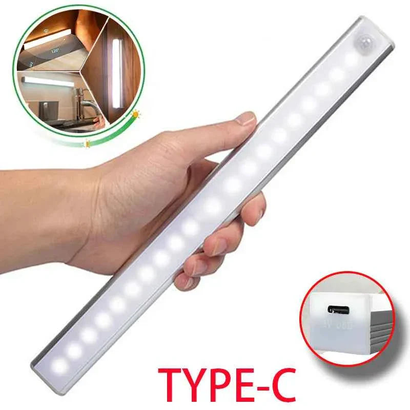 Motion Sensor LED Night Light - Wireless Rechargeable Type C Cabinet and Wardrobe Lamp for Kitchen Staircase Backlight