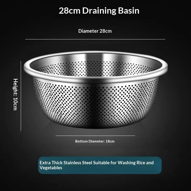 Stainless Steel Colander - Durable Food-Grade Perforated Strainer for Washing Rice, Vegetables, and Fruits