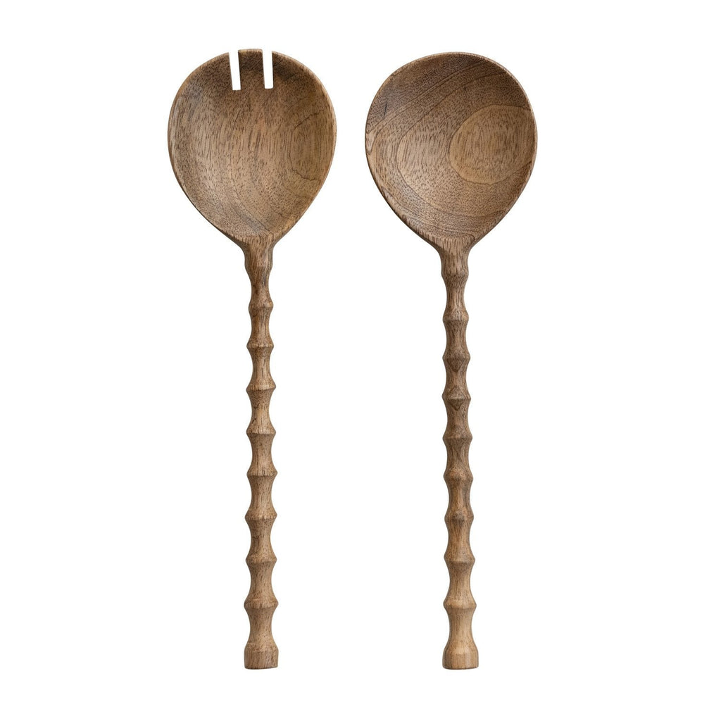 Mango Wood Salad Servers with Carved Handles